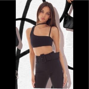 ARE YOU AM I Black Asymmetrical Crop Choker Top XS